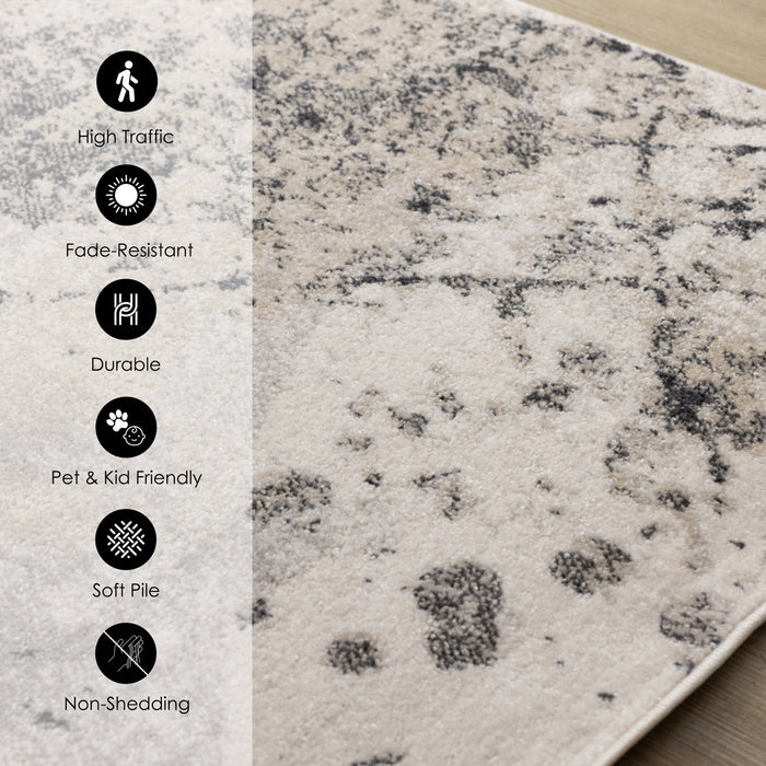 Sophie Grey Beige Black White Paint Splatter Design Rug, 5'3\" x 7'7\" Indoor Area Rug