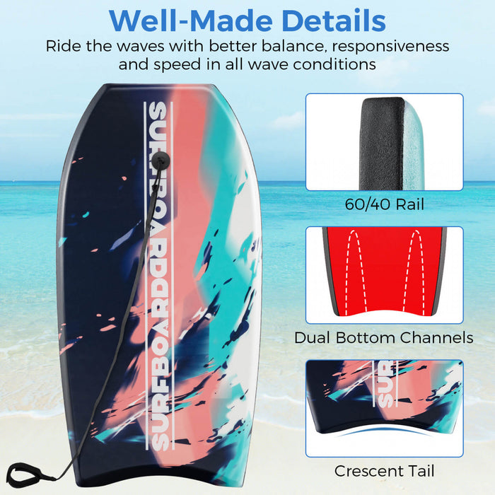 Costway 33\" Lightweight Body Board With Eps Core Xpe Deck Hdpe Bottom Crescent Tail Multi-color