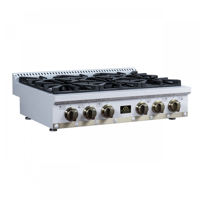 Forno Ambassador 36\" Gas Cooktop, White, 6 burners - FCTGS5799-36CPWHT