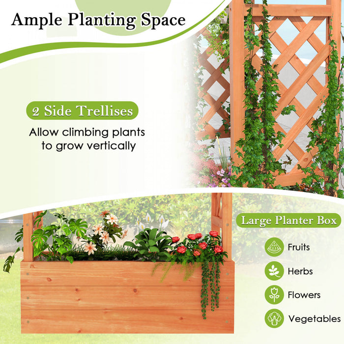 Costway 2 Pcs Raised Garden Bed With Trellis & Hanging Roof Drainage Elevated Planter Box