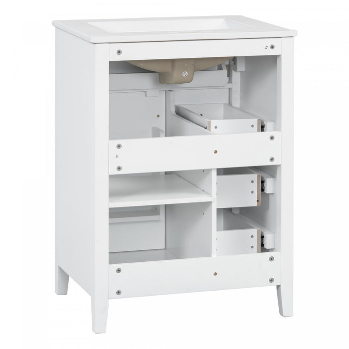 Scott 24\" Bathroom Vanity with Ceramic Sink and Rubberwood Legs, White