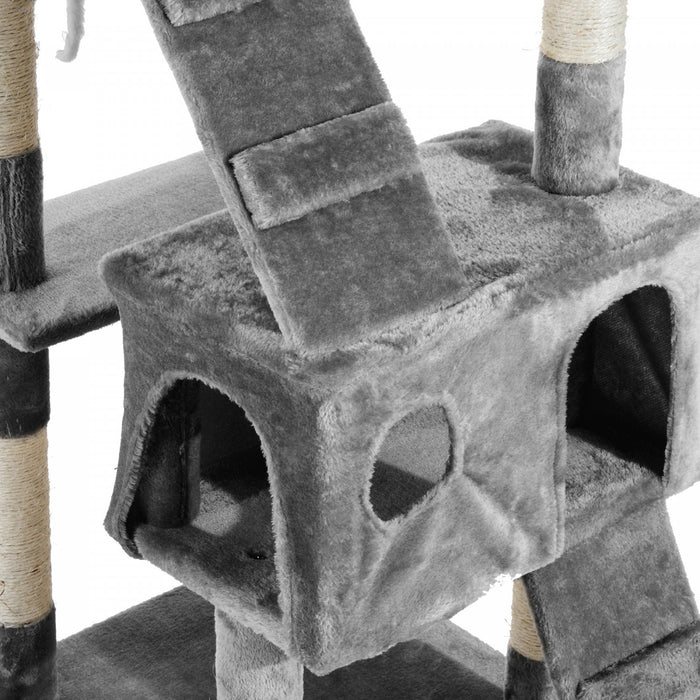Pawhut 67inch Cat Tree With Scratching Post, Cat Condo Tower With Cat House, Toy, Perch, Grey