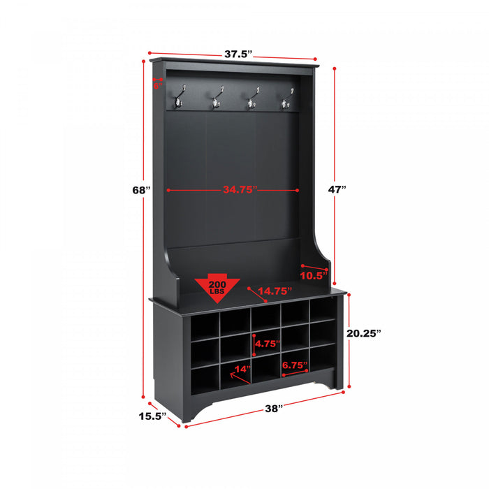 Hall Tree with Shoe Storage - Black