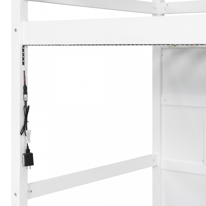 Pepys Modern Loft Bed with Storage Staircase and Window,Twin Size,White Twin Bed