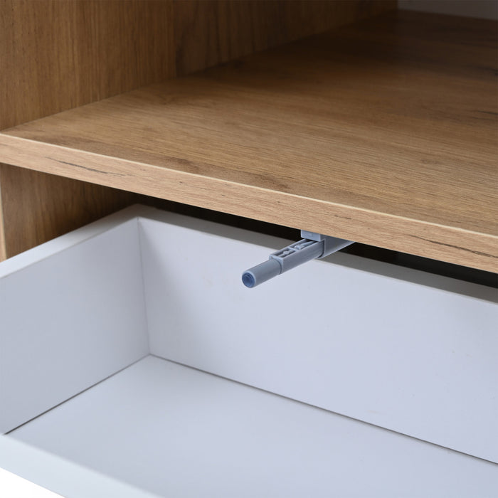Lumina 64.9 Inch TV Cabinet with LED Lights and High-Gloss Finish, White/Wood