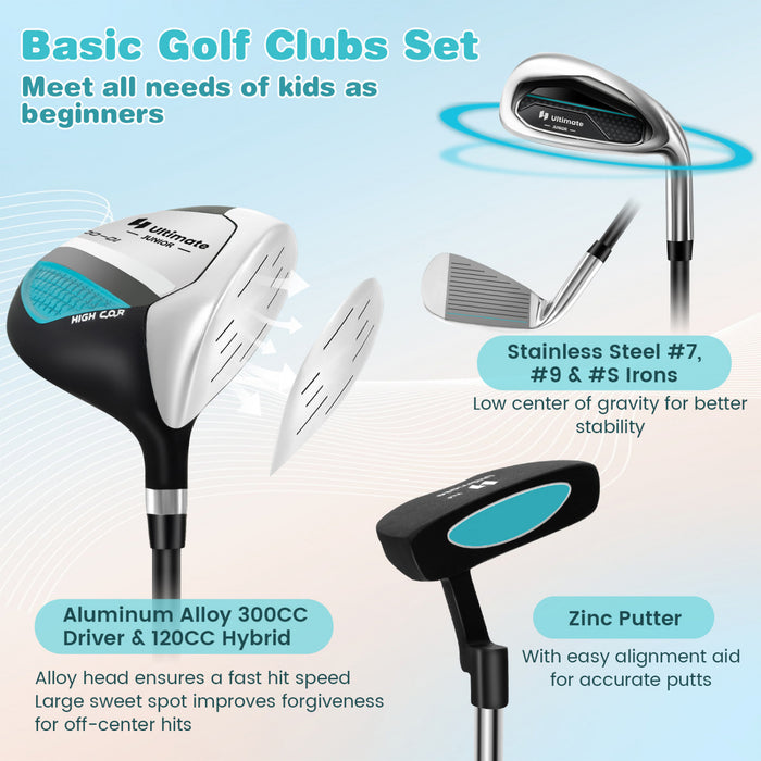 Ultimate Junior Complete Golf Club Set For Kids Age 11-13 Years Old Golf Practice Set Blue