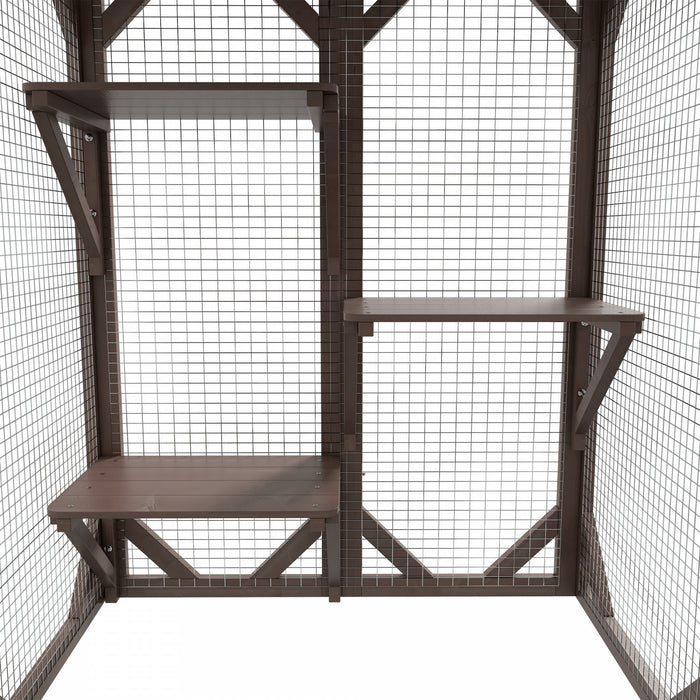 Pawhut Cat Cage Indoor Catio Outdoor Cat Enclosure Pet House Small Animal Hutch For Rabbit, Kitten, Crate Kennel With Waterproof Roof, Multi-level Platforms, Lock, Camel
