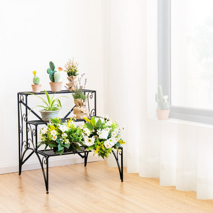 Costway 3 Tier Stair Style Metal Plant Stand Garden Shelf Flower Pot Display Rack