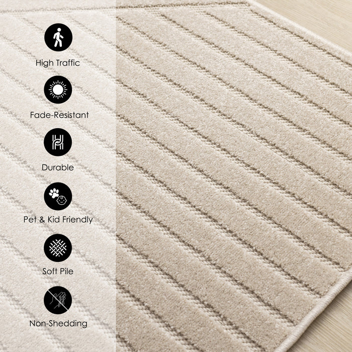 Oslo Beige Angled Striped Design Rug, 7'10\" x 10'6\" Indoor Area Rug