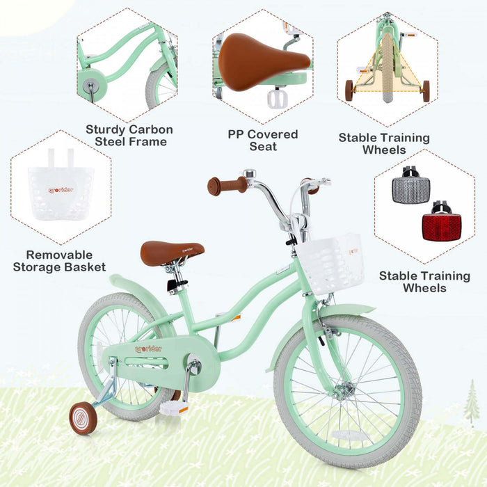 Costway 18\" Kids Bike Toddler Bicycle With Training Wheel Kickstand For 4-8 Years Green