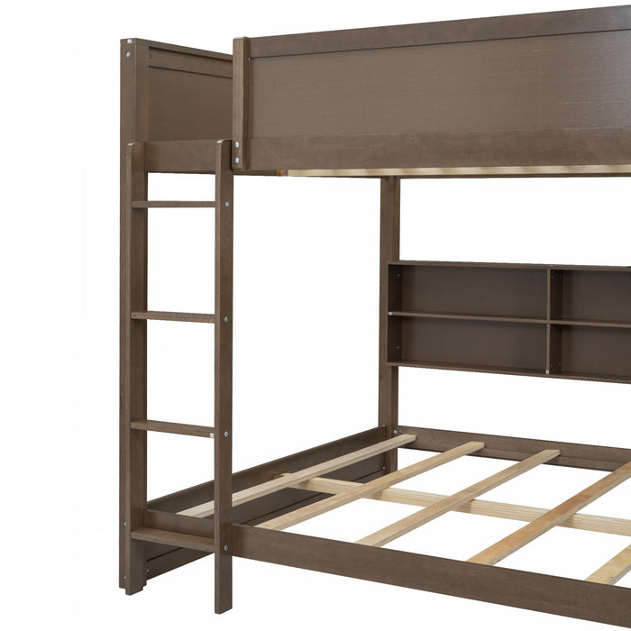 Aaron Wood Bunk Bed With Storage Cabinets And Usb Ports, Queen Size, Antique Wood