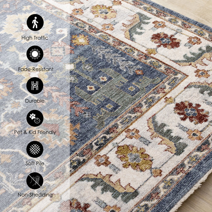 Olivia Blue Modern Tribal Inspired Border Rug, 7'10\" x 10'2\" Indoor Area Rug
