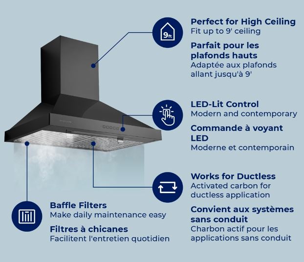 Hauslane 30\" Wall Mount Black Stainless Steel Range Hood - WM-590BSS-30