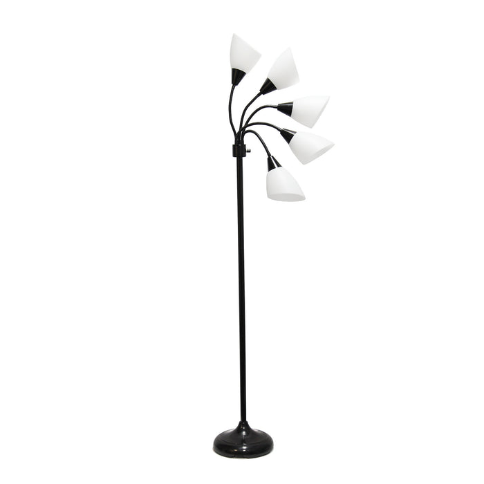 Skye 5 Light Adjustable Gooseneck Floor Lamp, Black & White, 67\"H
