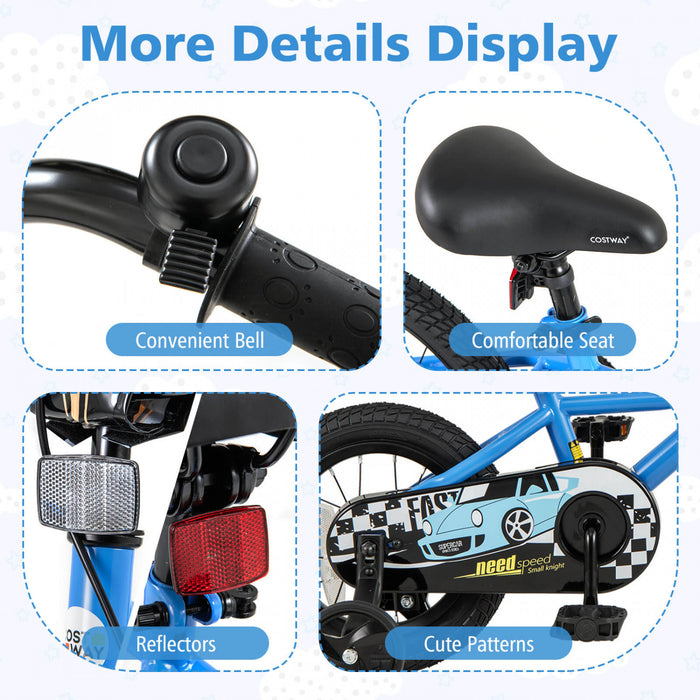 Costway 12\" Kids Training Bike With Removable Training Wheels Pneumatic Tires Navy