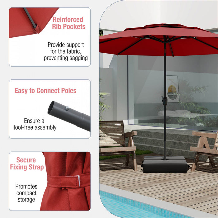 Costway 10 ft 3-tier Vented Patio Umbrella Large Market Table Umbrella Outdoor Sun Shade Red
