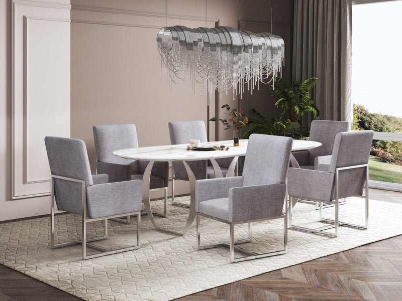 Element Modern Velvet Metal Dining Chair in Gray - Set of 2