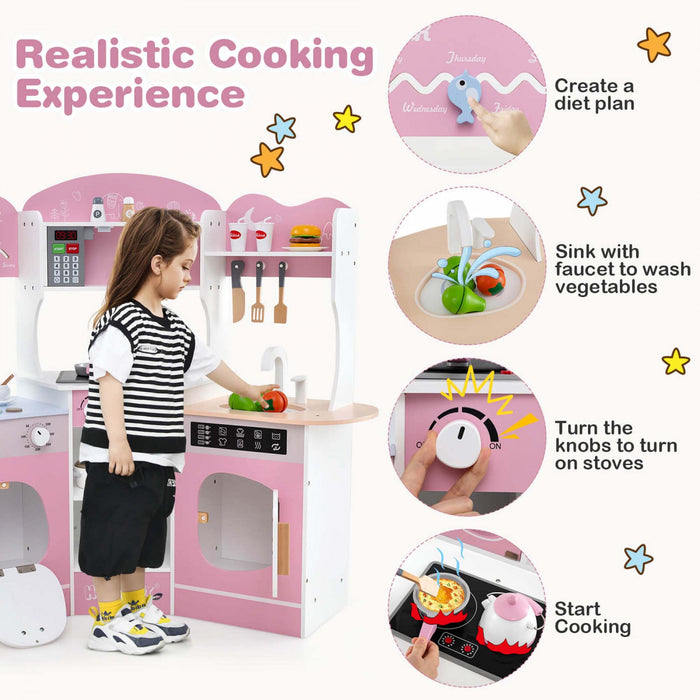 Honeyjoy Corner Kitchen Playset With Coffee Machine Oven Microwave Washing Machine Pink