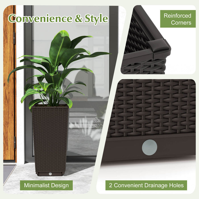 Costway 23\" Tall Planters Set Of 2 Rattan Wicker Plant Pot Self-watering Tree Pot Brown