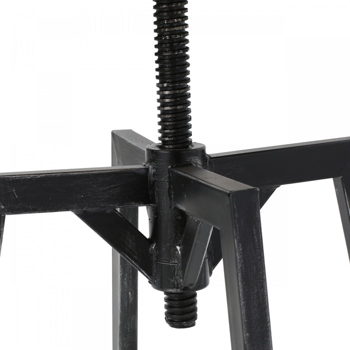 Denise Bar Stool With Swivel & Adjustable Wood Seat, Metal Frame - Antique Black