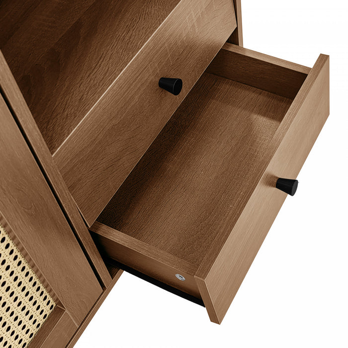Zona 51.1\" Sideboard Cabinet with Rattan Doors and Adjustable Shelves,Dark Brown Accent Cabinet
