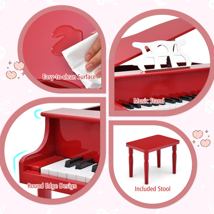 Costway 30-Key Classic Baby Grand Piano Toddler Toy Wood with Bench & Music Rack Red