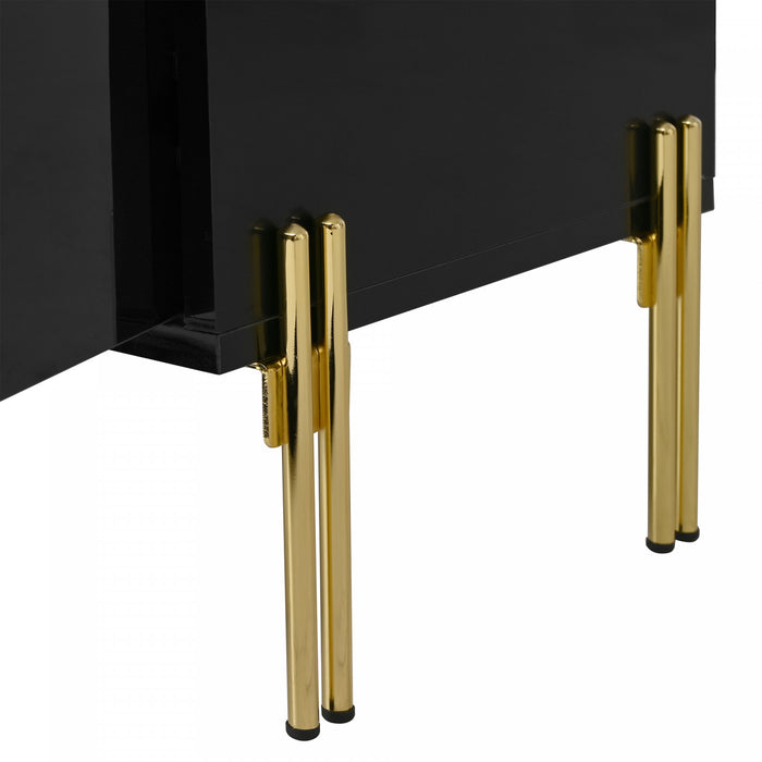 Croma 67 Inch Modern High-Gloss TV Stand with Cable Management and Gold Trim, Black