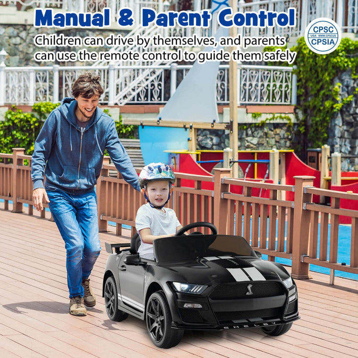 Costway 12v Licensed Ford Mustang Shelby Gt500 Kids Ride On Car With Remote Control Black