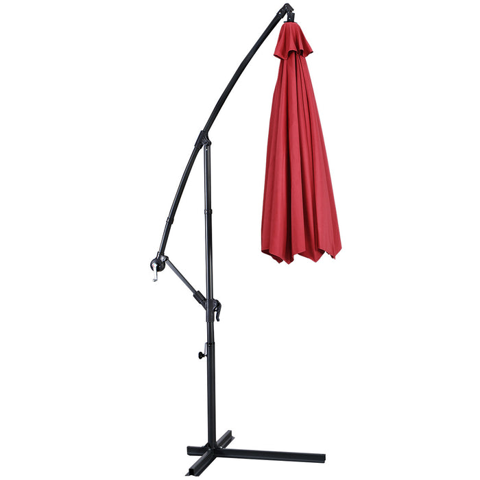Costway 10' Hanging Umbrella Patio Sun Shade Offset Market W/ T Cross Base Burgundy