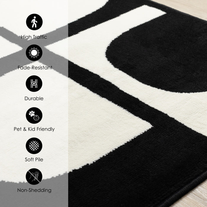 Florence Black White Dynamic Geometric Design, 7'9\" x 10'6\" Indoor Area Rug