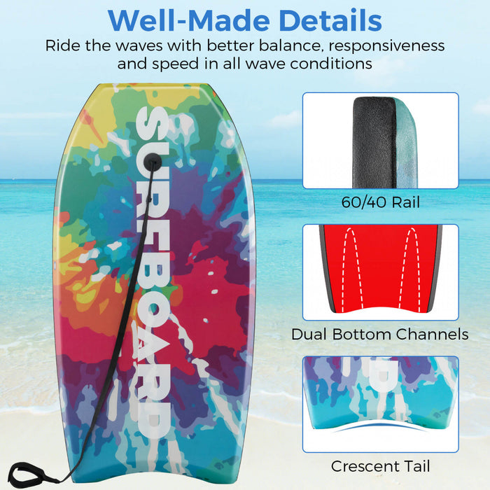Costway 33\" Lightweight Body Board With Eps Core Xpe Deck Hdpe Bottom Crescent Tail Colorful
