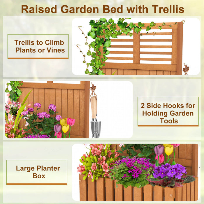 Costway Wooden Plant Stand Raised Garden Bed With Trellis & Planter Box Privacy Screen