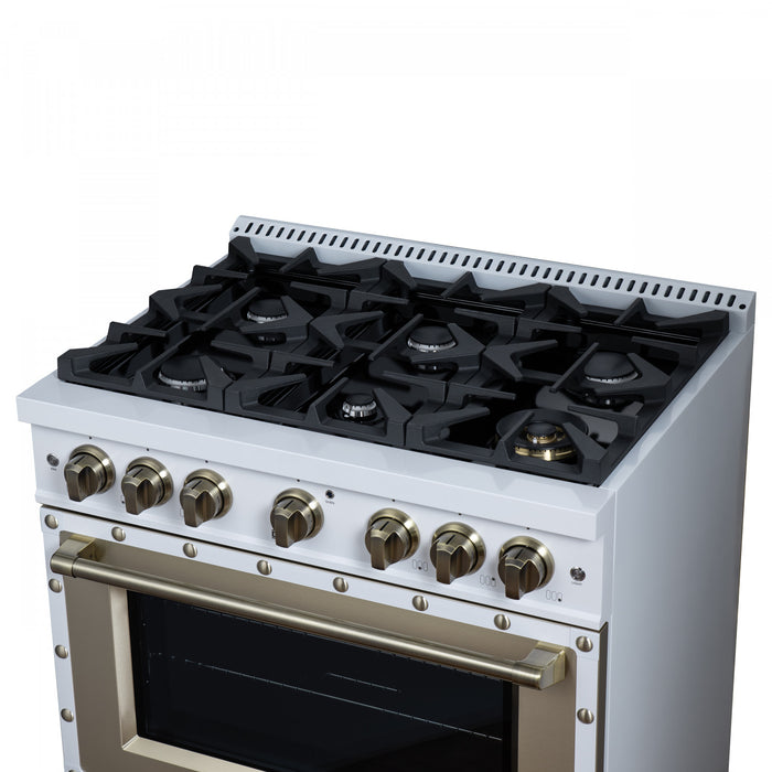 Forno Ambassador 36\" Gas Range in White, 6 Sealed Burners, 5.2 Cu.Ft. Oven - FFSGS6299-36CPWHT