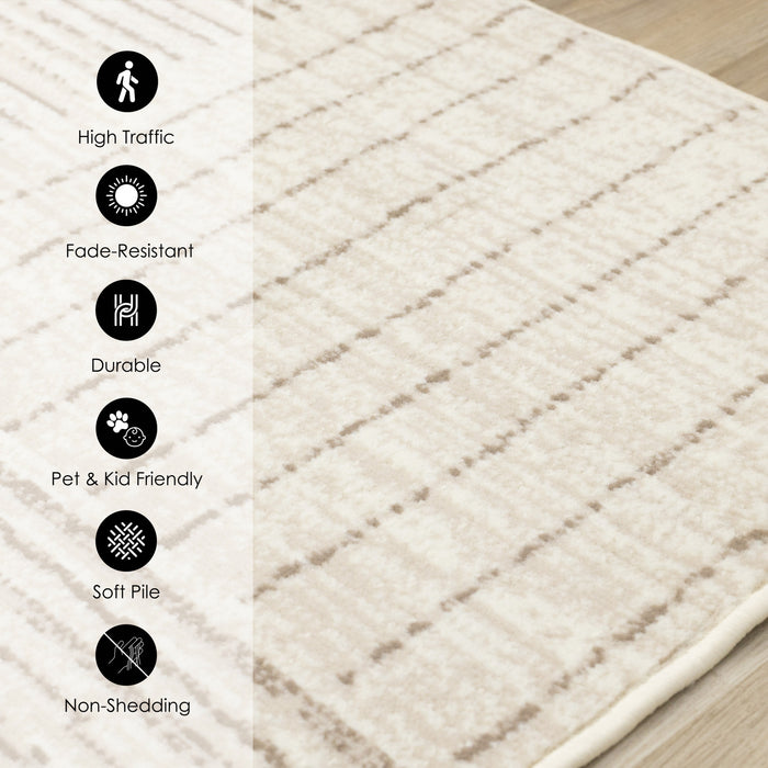 Florence Brown Cream Geometric Linework Design Rug, 6'7\" x 9'6\" Indoor Area Rug