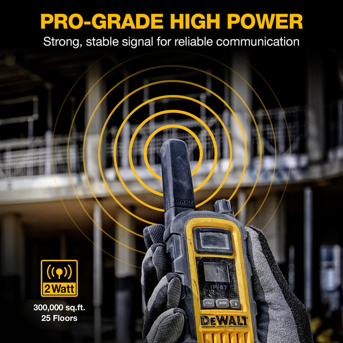 6 Dewalt DXFRS800 Work Site Walkie Talkies - 2 Watt, Heavy Duty, Long Range Indoor-Outdoor Two Way Radios + 22 Channel