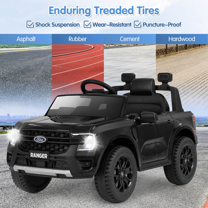 Costway 12v Licensed Ford Ranger Kids Ride On Car With Remote Control Storage Basket Black