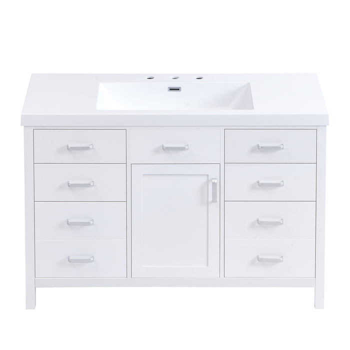 Resina 48 Inch Single Sink Bathroom Vanity with Resin Sink and 6 Drawers, White