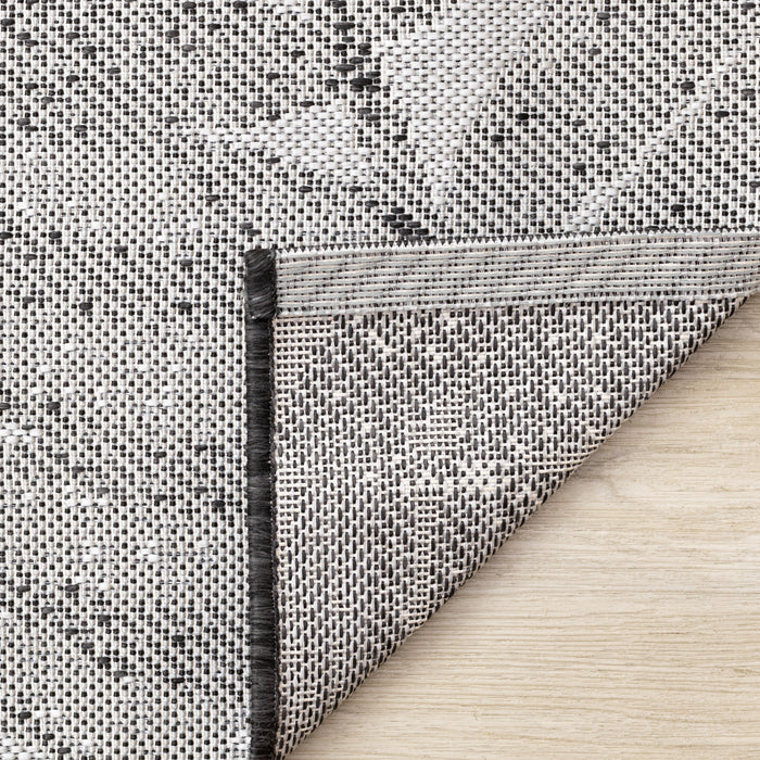 Jackson Grey White Botanical Leaves Rug, 6'7\" x 9'6\" Outdoor Area Rug