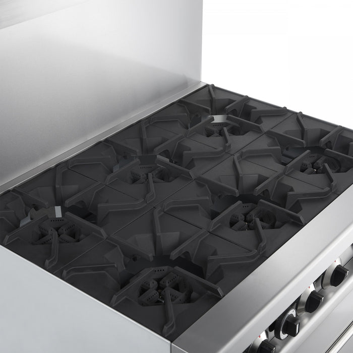 FORNO Commerciale 36 Inch Stainless Steel Gas Range, 6 Burners, 180,000 BTU Total - FCMGR0093-36