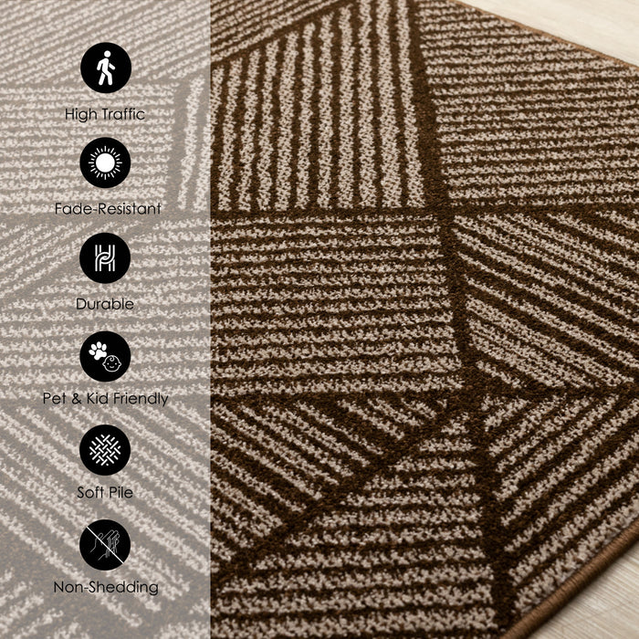 Covington Brown Taupe Striped Geometric Design Rug, 7'10\" x 10'6\" Indoor Area Rug