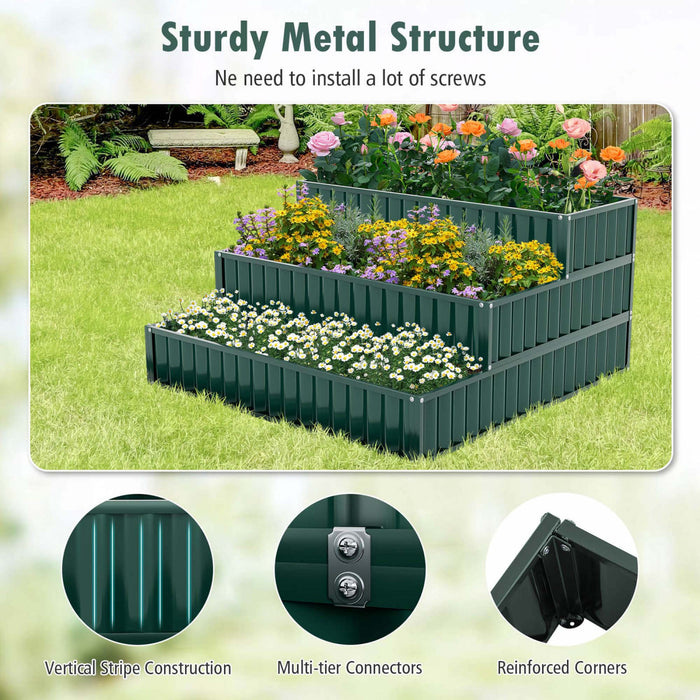 Costway 2 Pcs 3-tier Raised Garden Bed,47\" X 47\" X 24\" Metal Outdoor Elevated Planter Box Green
