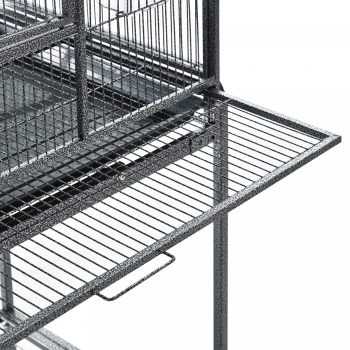 Pawhut 64\" Large Bird Cage, Rolling Metal Parrot Cage, Bird House With Detachable Rolling Stand, Storage Shelf, Wood Perch, Food Container