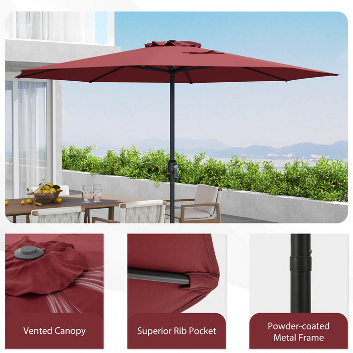 Costway 12 FT Patio Umbrella Outdoor Market Umbrella with Crank Handle 8 Sturdy Ribs Red