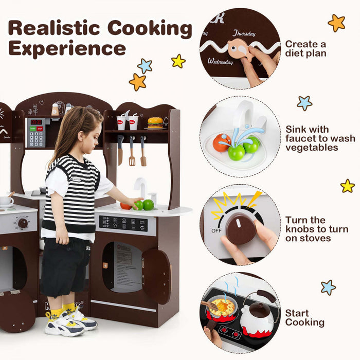 Honeyjoy Corner Kitchen Playset With Coffee Machine Oven Microwave Washing Machine Brown
