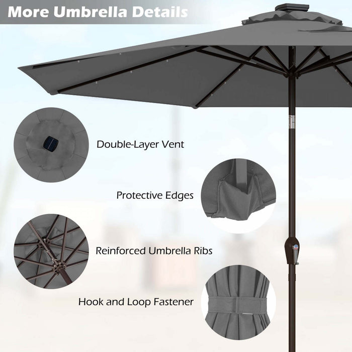 Costway 10FT Patio Solar Umbrella LED Patio Market Steel Tilt with Crank Outdoor Gray