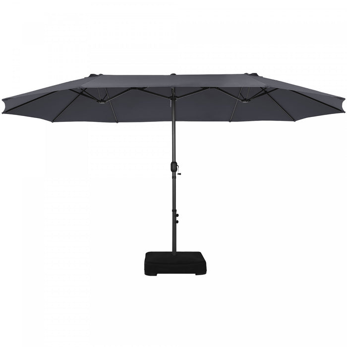Costway 15FT Double-Sided Twin Patio Umbrella Sun Shade Outdoor Crank Market Base Grey