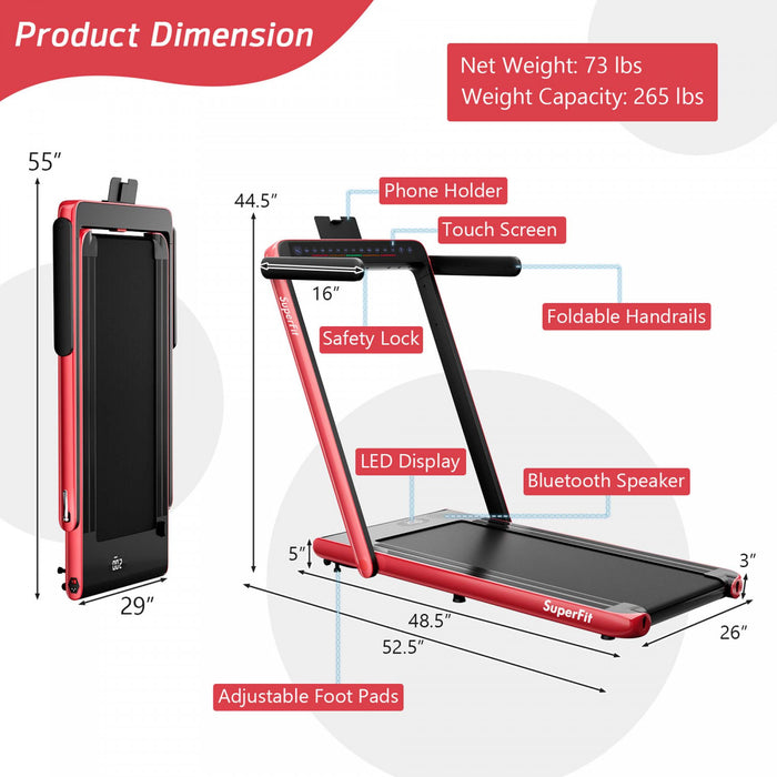 Superfit 2.25hp 2 In 1 Folding Treadmill Jogging Machine W/app Control Red