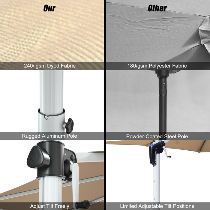 Costway 11' Patio Cantilever Offset Umbrella 360 degrees Rotation Aluminum Tilt Beige