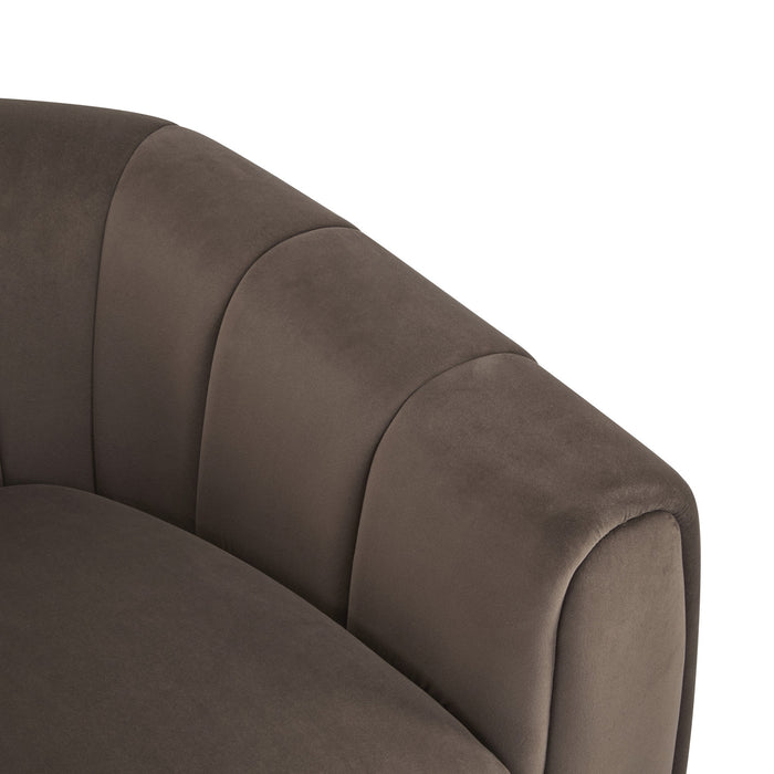 Vela Modern Velvet Swivel Club Chair with Tub Design, Black, Dark Brown