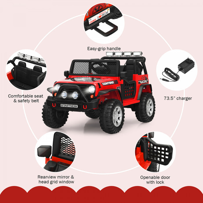 Costway 12v Kids Ride On Truck Remote Control Electric Car W/lights&music Red